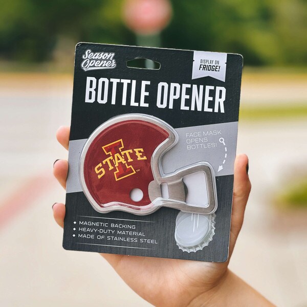 I-State Helmet Cardinal & Gold Bottle Opener (4"x3")
